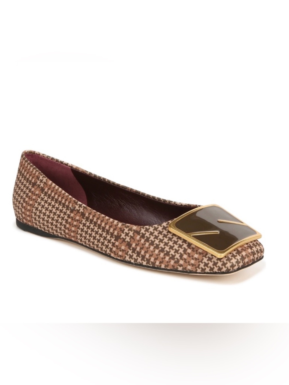 Franco Sarto Brown Houndstooth Ballet Flat with Gold Accent